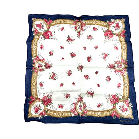 NewUnused Christian dior MiniScarf/Handker Cotton 19" Blue white pink Floral(43 - Picture 4 of 5